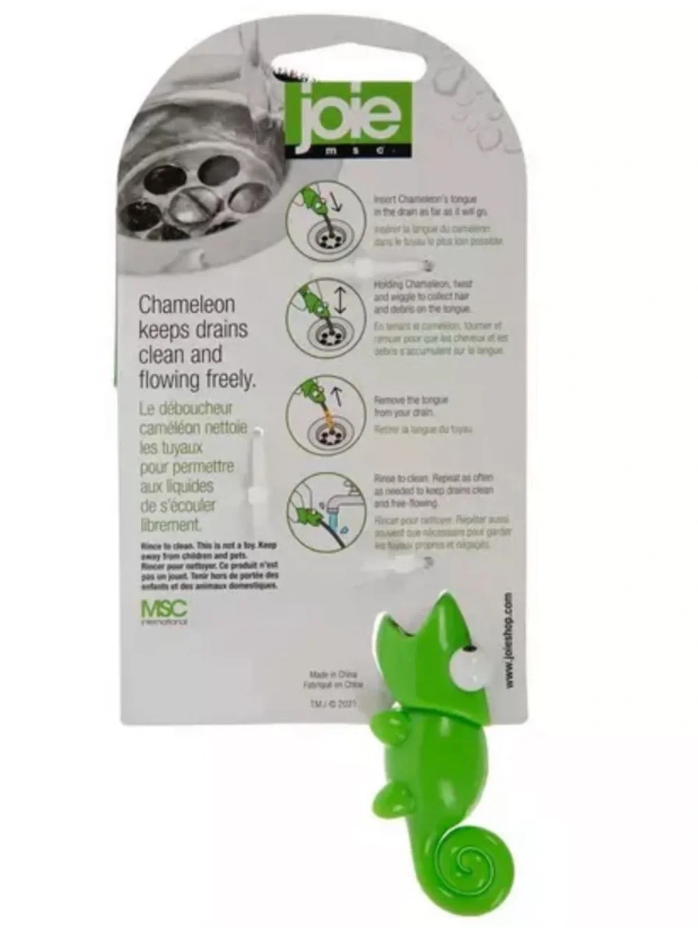 Joie Green Chameleon Drain Cleaner with Black Brush Cable